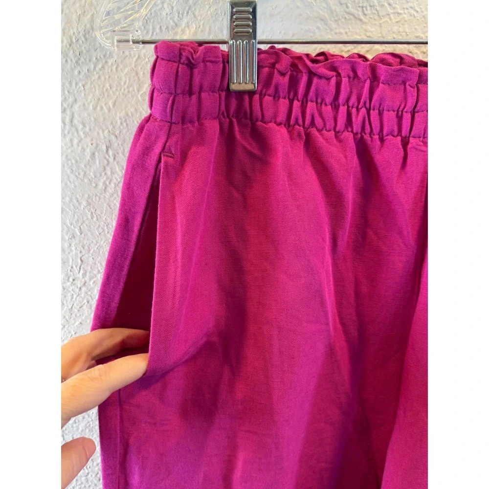 H&M Linen Blend Wide Leg Pants Magenta Pink Elastic Waist Womens XS New